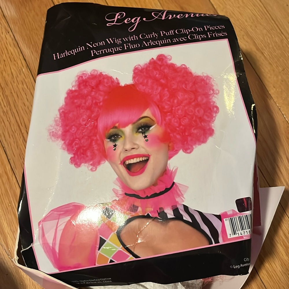 Leg Avenue Model 2673 | Neon Pink Harlequin Adult Curly Puff Wig For Halloween
